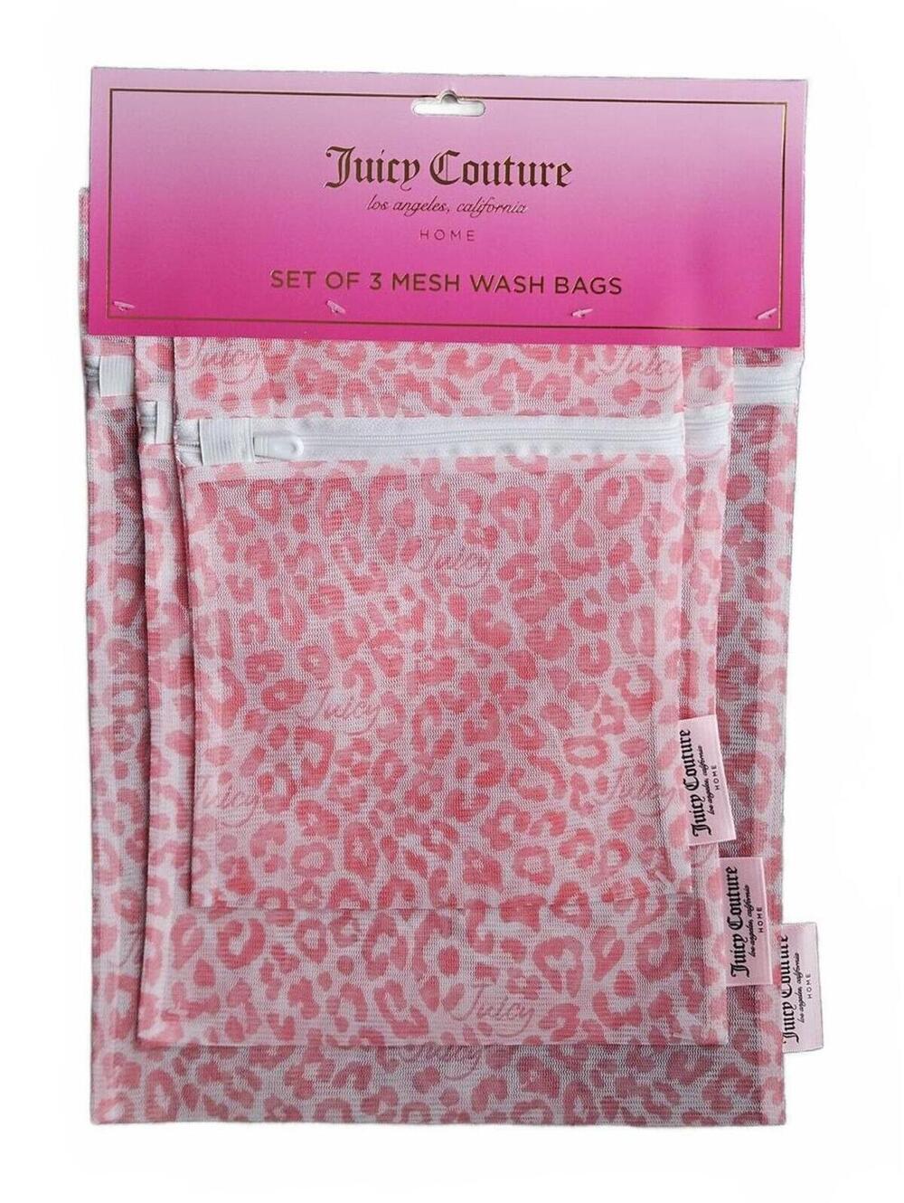 Juicy Couture 3 set pack of Mesh Laundry Bags Pink Leopard Print NWT Delicates